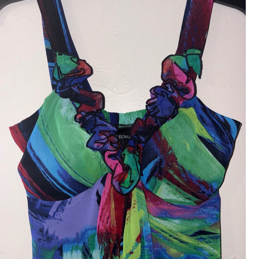 Cynthia Rowley Womens Abstract Print High Low Ruffle Dress Multi Color Size 10 - Picture 4 of 9